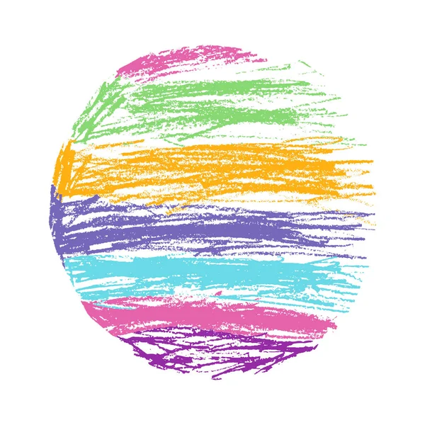 Lápis e lápis de cor como o círculo de arco-íris colorido desenhado pelo garoto . —  Vetores de Stock