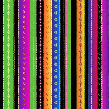 Seamless ethnic mexican fabric pattern with colorful stripes. clipart