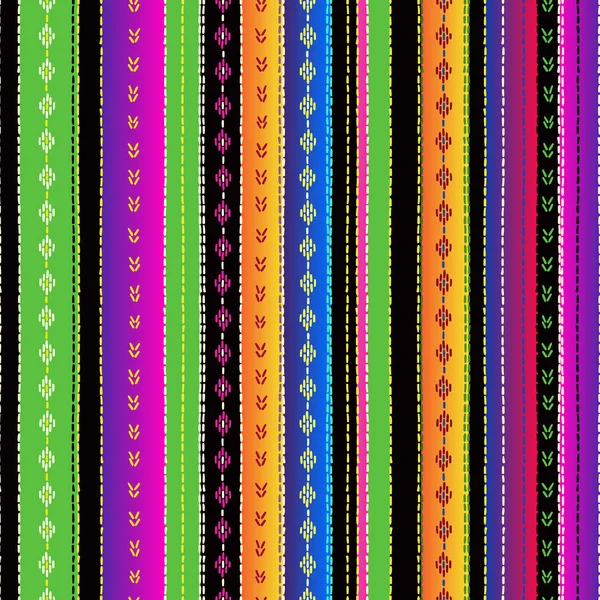 Seamless ethnic mexican fabric pattern with colorful stripes. — Stock Vector