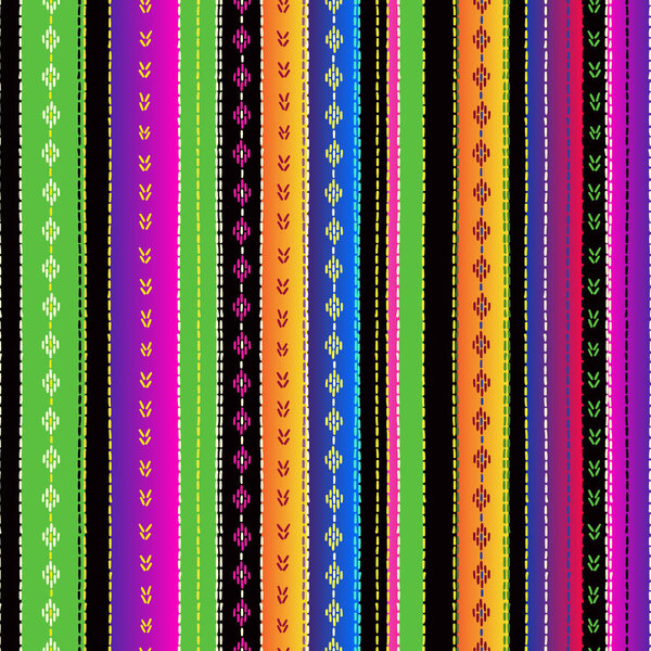 Seamless ethnic mexican fabric pattern with colorful stripes.
