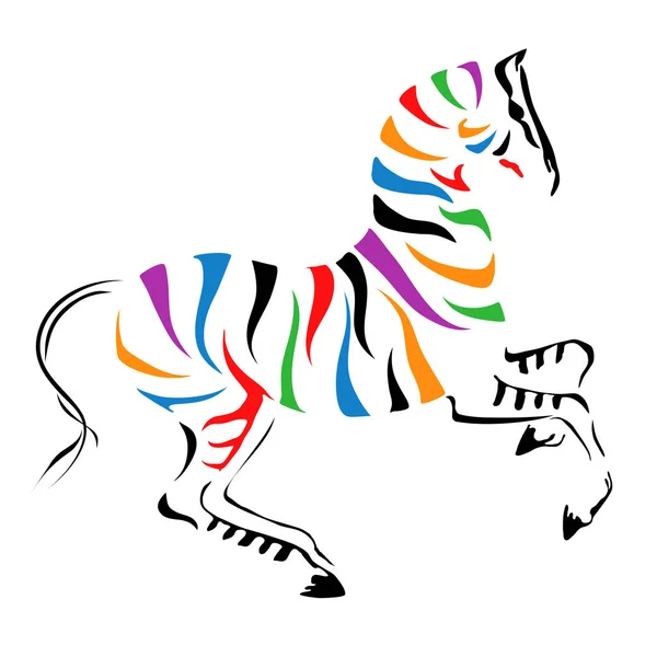 Vector rear up zebra silhouette with rainbow colorful stripes — Stock Vector