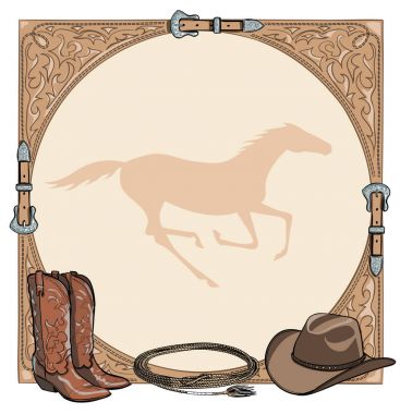 Cowboy horse equine riding tack tool in the western leather belt frame.  clipart
