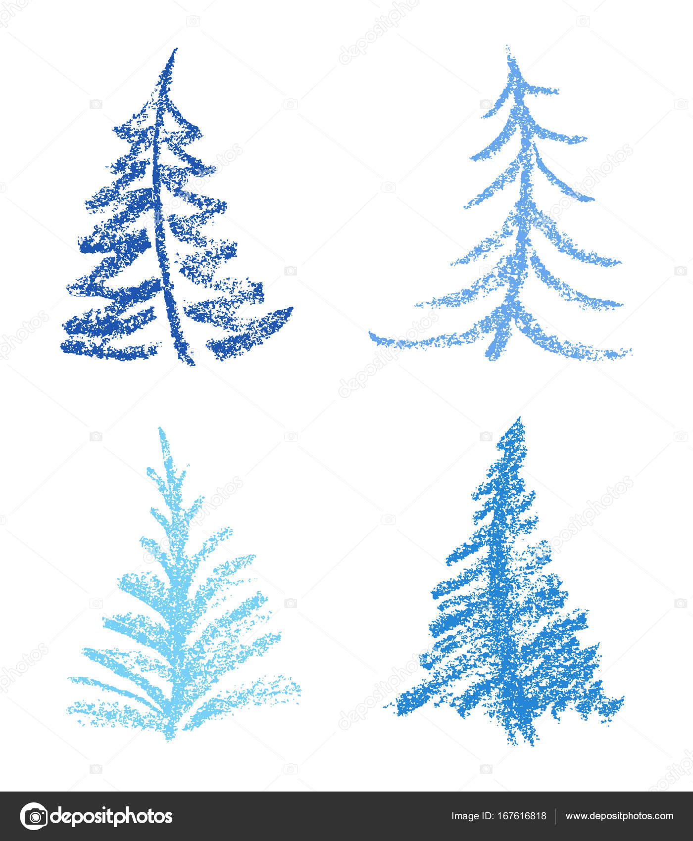 Colore blu pastello disegnata a mano Albero di abete di semplice consistenza soffice e immagine vettoriale di pittura per bambini — Vettoriali di