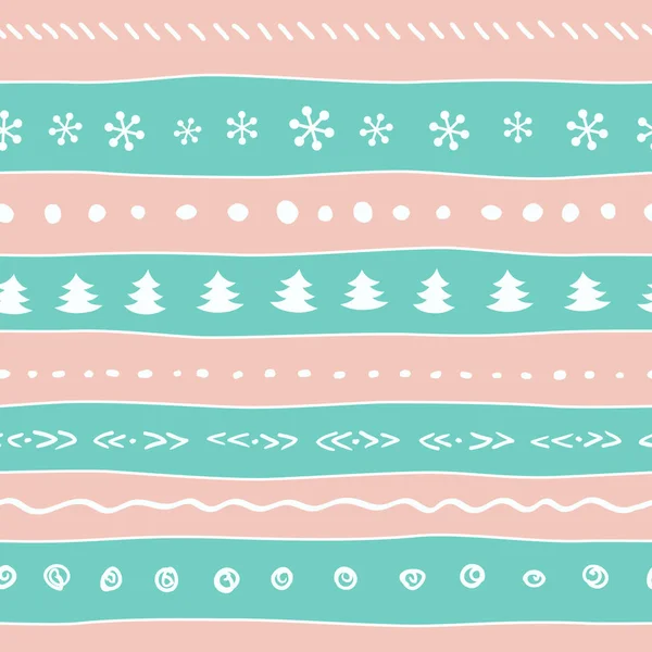 Christmas pastel color pattern with snowflakes, tree, dots. — Stock Vector