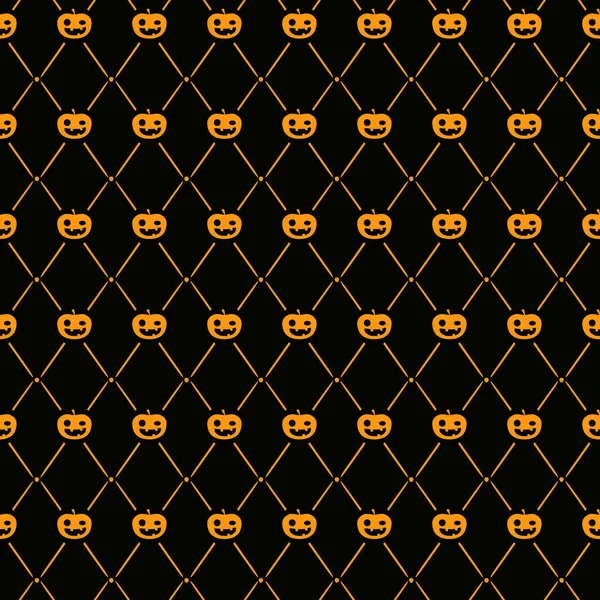 Halloween seamless pattern background with simply cute smiling pumpkin face on black color. — Stock Vector