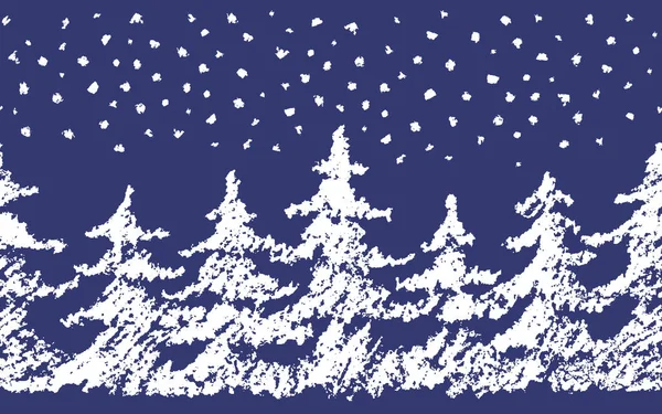 Buntstift-Kinderzeichnung fröhliches Christbaummuster mit Schnee. — Stockvektor