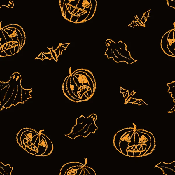 Cadılar Bayramı Dikişsiz komik desen arka plan ile ürkütücü kabak, yarasa, hayalet. 