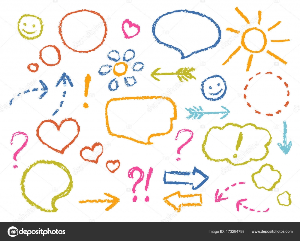 Bolle di discorso di disegno le frecce a forma di cuore sorriso Pastello colorato gesso o matita