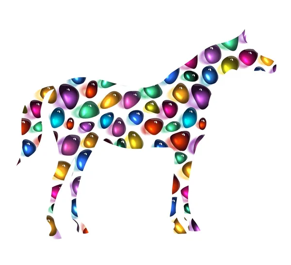 Vintage horse silhouette with mosaic jewelry pied tile bright colorful texture. — Stock Vector