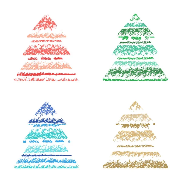 Arbre de Noël rayé set crayon dessin à la main avec trait coloré . — Image vectorielle