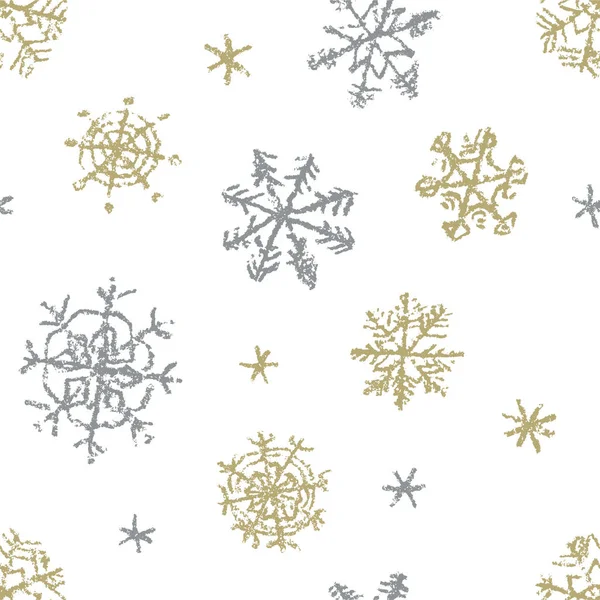 Weihnachten Schneeflocke Hand Zeichnung Nahtlose Muster Auf Weiß Wie Kindermalkreide — Stockvektor
