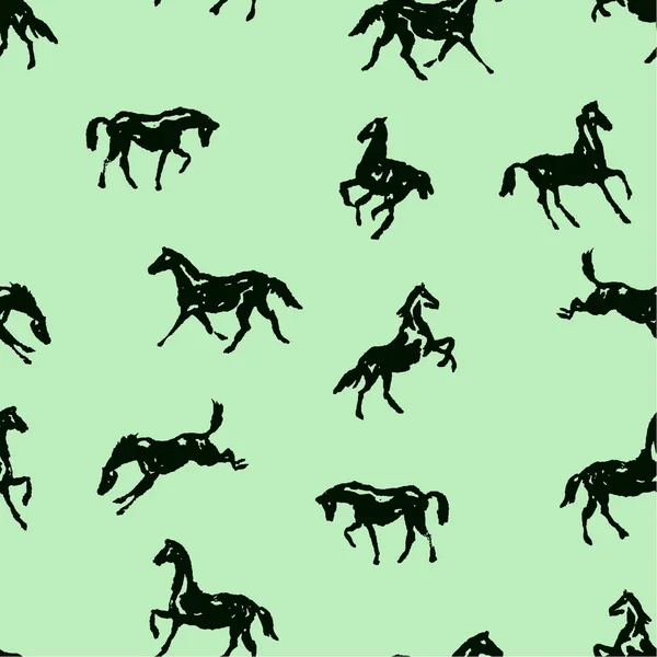 Patrón Con Caballos Silueta Varias Poses Movimiento Fondo Vector Sin — Vector de stock