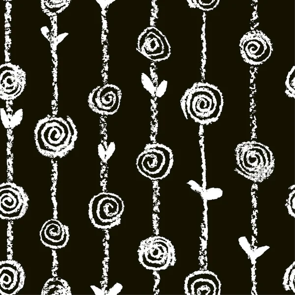 Patrón Sin Costura Floral Blanco Negro Con Flores Rosas Como — Archivo Imágenes Vectoriales