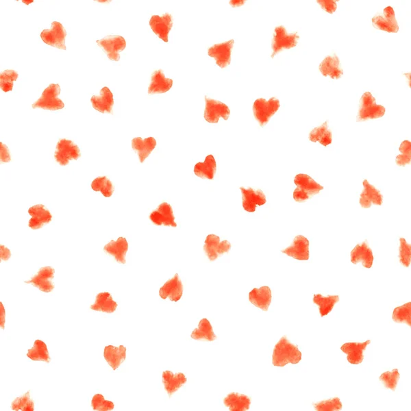 Seamless Watercolor Pattern Red Hearts White Valentines Day Background — Stock Photo, Image