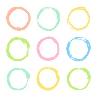 Yuvarlak yumuşak pastel renk tasarım öğeleri kümesi. Komik daire kopya alanı doku ile. çizilmiş çember çerçeve arka plan ver. Vektör şablon, yüzey veya kopya alan.