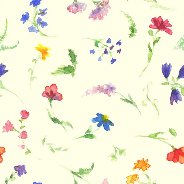 Akvarell Wildflowers Sömlösa Mönster Beige Hand Ritning Konstnärliga Sommaren Eller — Stockfoto