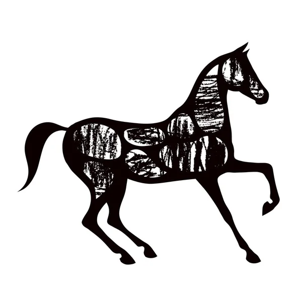 Silhueta Cavalo Preto Com Mão Desenho Grunge Traços Artísticos Arte —  Vetores de Stock