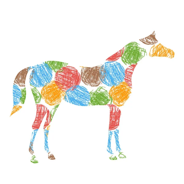 Bunte Pferd Silhouette Mit Heller Hand Zeichnung Künstlerische Striche Textur — Stockvektor