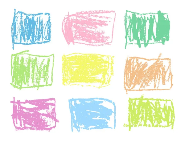 색연필 부드러운 파스텔 사각형 화려한 셰이프 집합입니다 아이의 그린된 사각형 — 스톡 벡터