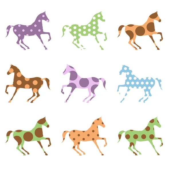 Sílhueta Cavalo Com Conjunto Bolinhas Oloroso Estilo Artesanal Engraçado Abstrato —  Vetores de Stock