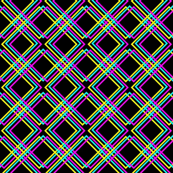 Acid Crazy Cell Rhombus Trance Naadloos Patroon Zwart Kleurrijke Neon — Stockvector