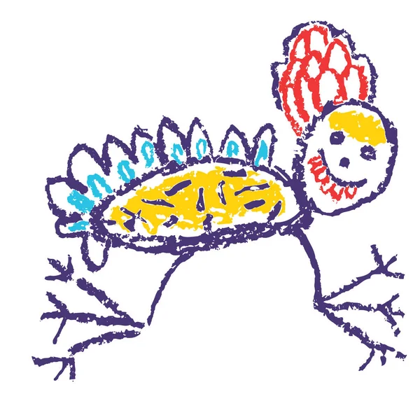 Tropical Louco Fantástico Doodle Pássaro Animal Inseto Crayon Como Crianças — Vetor de Stock