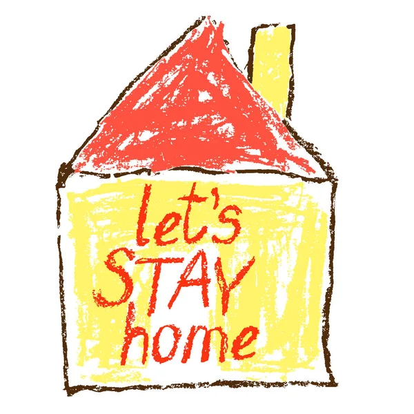 Evde kal, akılda kalıcı, gösterişli afiş. Coronavirus Covid-19 karantina motivasyon pankartı. Aile, çocuklar içeride. Çocuk eli gibi sakince resim çizmeye devam et. Salgın devam ediyor. El yazısı güvenli. 
