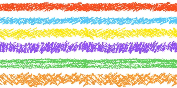 Crayon Hand Ritar Konstnärlig Gräns Eller Sömlös Rand Mönster Färgglada — Stock vektor