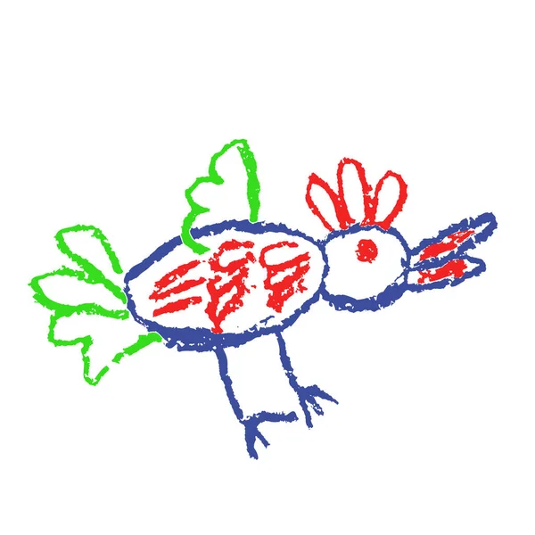 Tropical Crazy Fantastic Doodle Bird Animal Crayon Kids Hand Drawn — Stock Vector