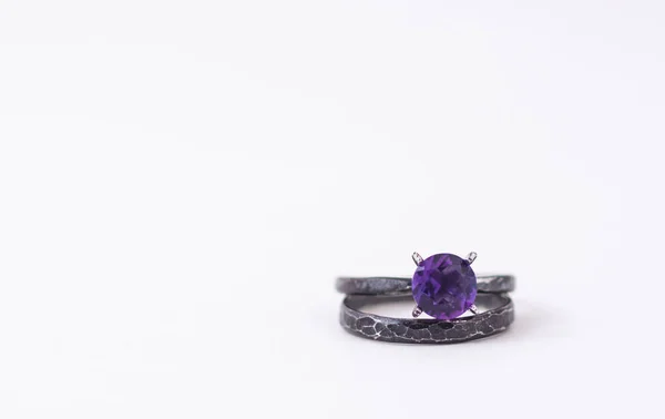 Purple Amethyst Ring isolated on white background — Stock Photo, Image