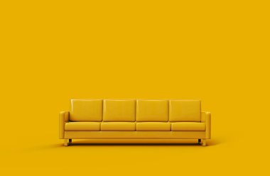 Sarı arka planda izole edilmiş sarı deri koltuk. 3d oluşturma