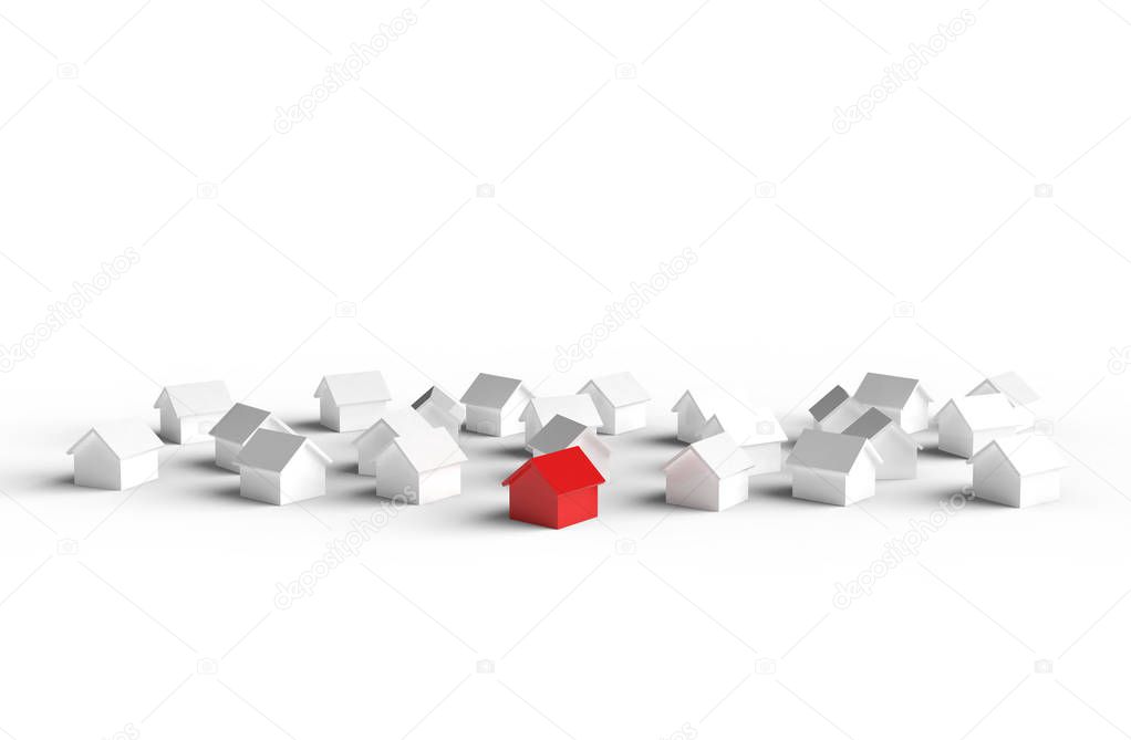 Group of house isolated on white background. 3D Illustration.