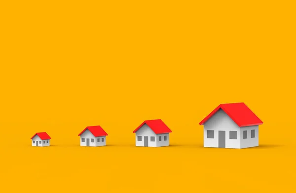 Růst obchodu s nemovitostmi. Skupina domů. 3D ilustrace. — Stock fotografie