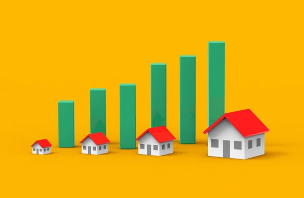 Wachstum im Immobiliengeschäft mit grünem Graphen. 3D-Illustration. — Stockfoto