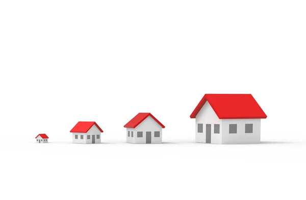 Gruppe von verschwommenen Haus isoliert auf weißem Hintergrund. 3D-Illustration. — Stockfoto