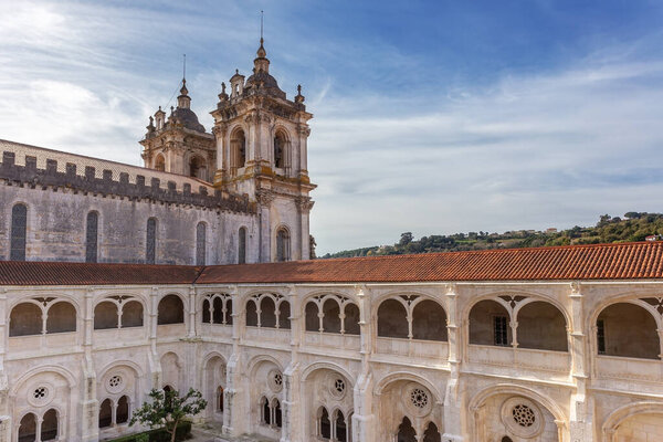 Architectural detail Catholic monastery Alcobaca. Portugal historic