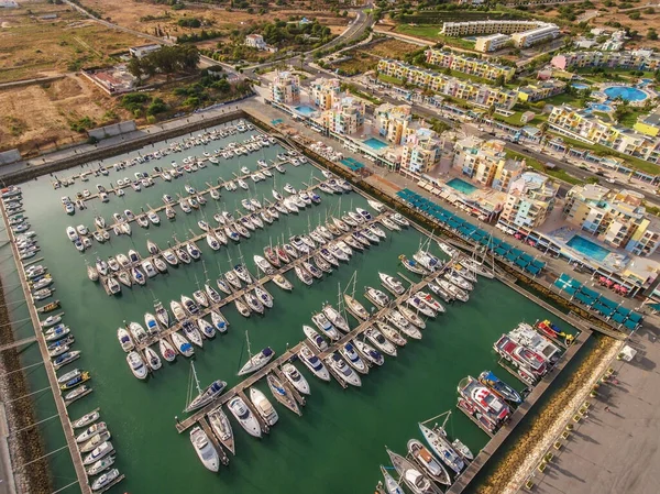 Flygplan Aerophotography Utsikt Ovanifrån Lyxig Hamn Med Trendiga Båtar Albufeira — Stockfoto