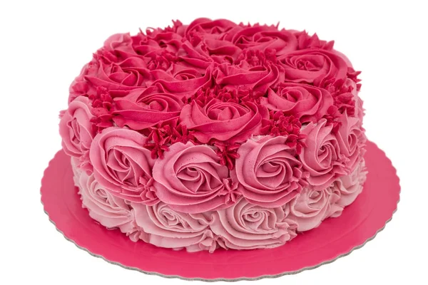 Pastel Crema Rosa Para Cumpleaños Sobre Fondo Blanco — Foto de Stock