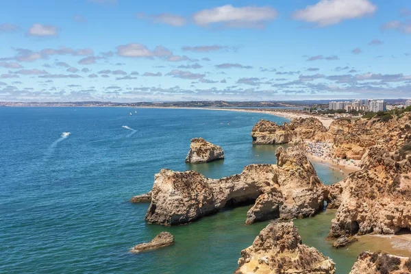 Piękne Portugalskie Plaże Skałami Portimao Portugalia — Zdjęcie stockowe