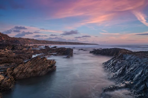 Bahía Orilla Atardecer Cielo Rosado — Foto de Stock