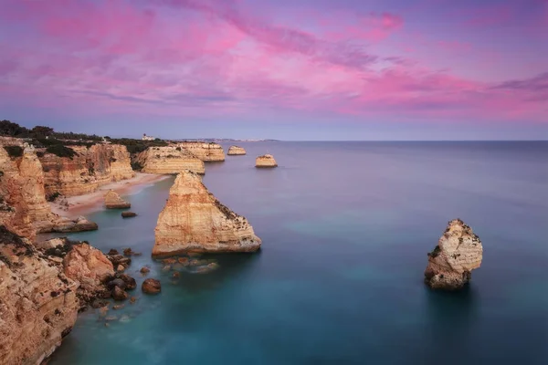 Piękny Morski Krajobraz Wschód Słońca Plaża Marinha Portugalia Algarve — Zdjęcie stockowe