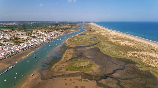 Aérea Ria Formsa Tavira Filmada Desde Cielo Verano Cabañas —  Fotos de Stock