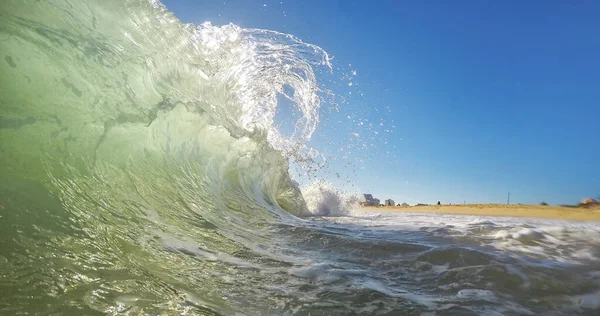 Transparent Wave Breaks Close Portugal Algarve — Stock Photo, Image