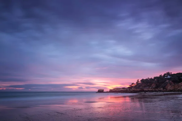 Röd Magisk Solnedgång Stranden Oura Albufeira Portugal Algarve — Stockfoto