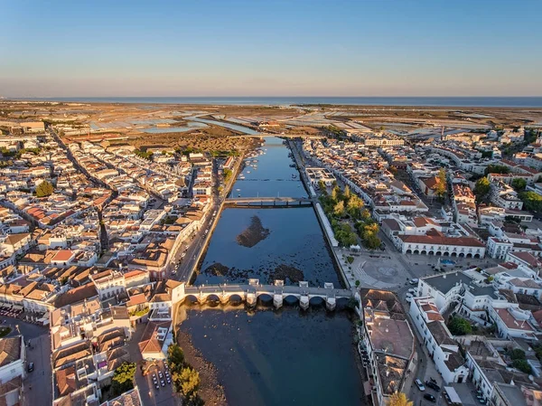 Tavira Turistaváros Égből Filmezve Portugália — Stock Fotó