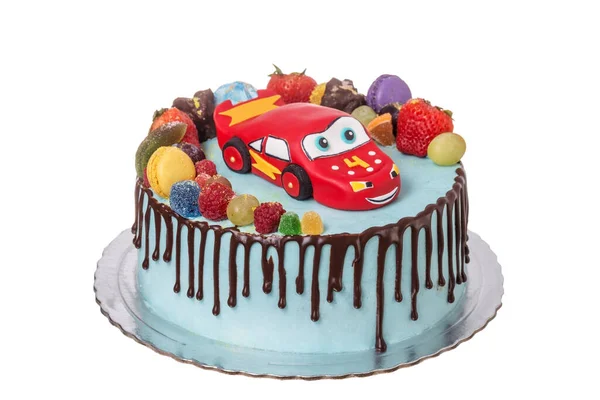 Cake made from sugar paste, car. Child on the day of birth.