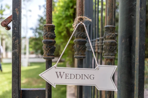 Placa Madeira Sinal Para Cerimônia Casamento — Fotografia de Stock