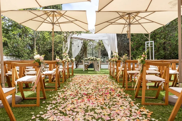 Detalhes Cerimônia Casamento Flores Pétalas Para Decoração — Fotografia de Stock