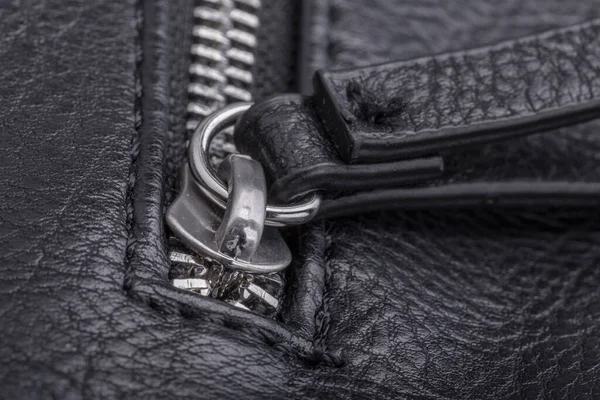 Lock Zipper Leather Bag Close — Stock Photo, Image