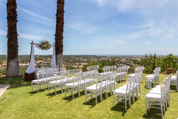 Decoração Cerimônia Casamento Com Uma Bela Vista Mar — Fotografia de Stock